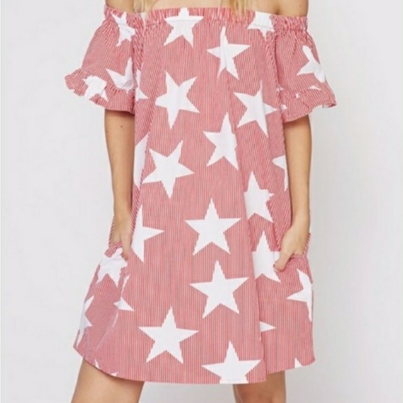 Star Printed Off Shoulder Dress - Picture 7 of 7
